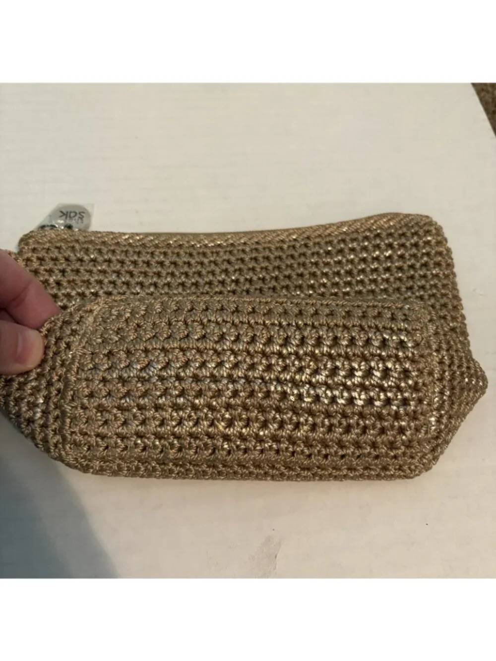 The Sak Tan Hand Crocheted Palm Spring Small Cosmetic Case Wristlet Bag NWT